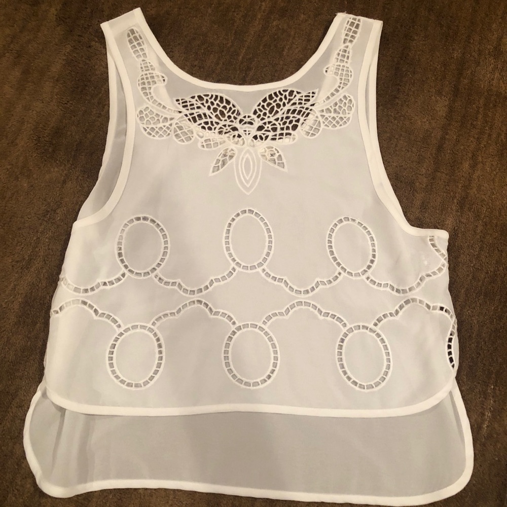 Lace cut out white tank